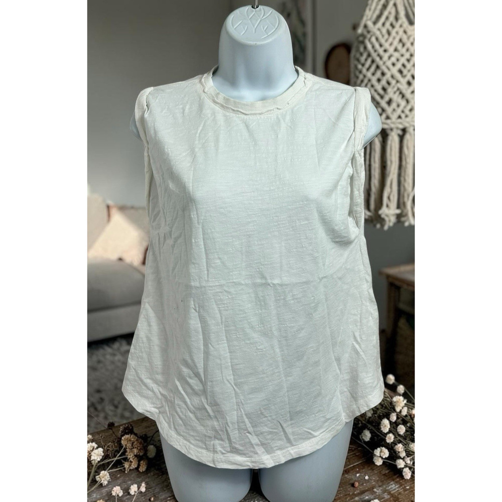 Pilcro Anthropologie The Vinnie Cotton Slub Muscle Tee Sz Small White Sleeveless